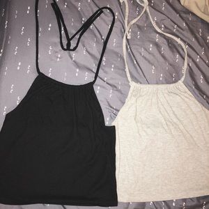 BDG CROP HALTER TOP SET (black&gray)